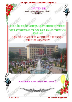 Toán 10 - 150 câu trắc nghiệm bất phương trình hệ bất phương trình bất đẳng thức